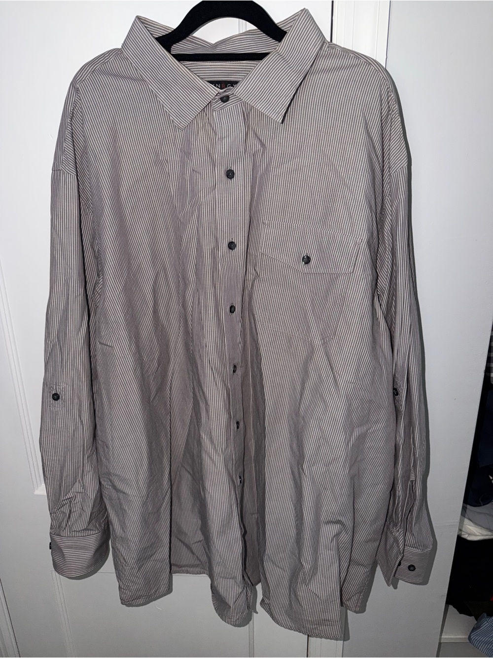 Synrgy - Men's Casual Button-Down Shirt - Thin Black Stripe